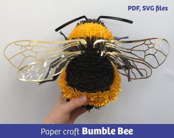 Bumble Bee 3D paper craft, SVG files for Cricut, PDF files, vector template
