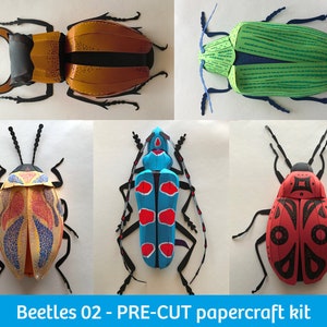 Paper Beetles 02 PRE-CUT version, papercraft activity kit, DIY wall decor