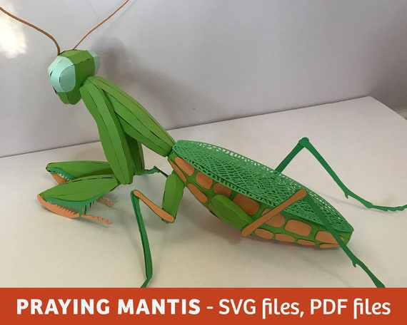 3D Praying Mantis Paper Craft: DIY Low Poly Model (SVG, PDF Files)