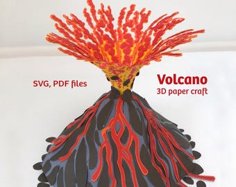 Volcano, 3D paper craft object, SVG files for Cricut, print-at-home pdf files