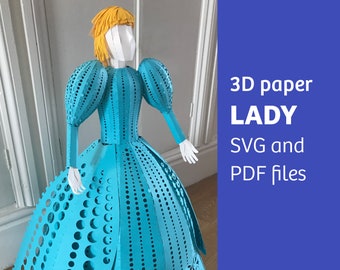 Lady 3D paper craft, PDF, SVG files for Cricut, vector templates