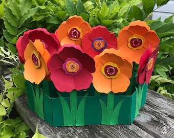 Paper Flower Garden, Poppy, DIY papercraft home decor, SVG and PDF files