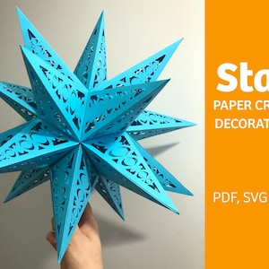 Decoración de papel 3D con forma de estrella, archivos PDF, archivos SVG para usuarios de Cricut, plantilla vectorial