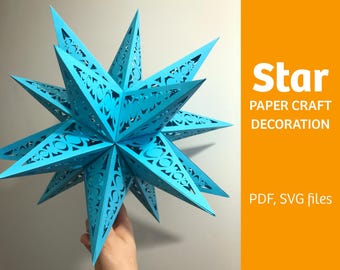 Star 3D paper craft decoration, PDF files, SVG files for Cricut users, vector template