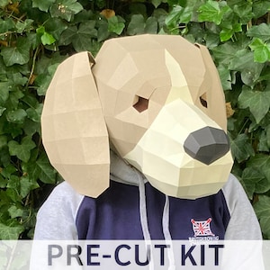 Dog 3D paper mask, pre-cut version, DIY paper craft kit
