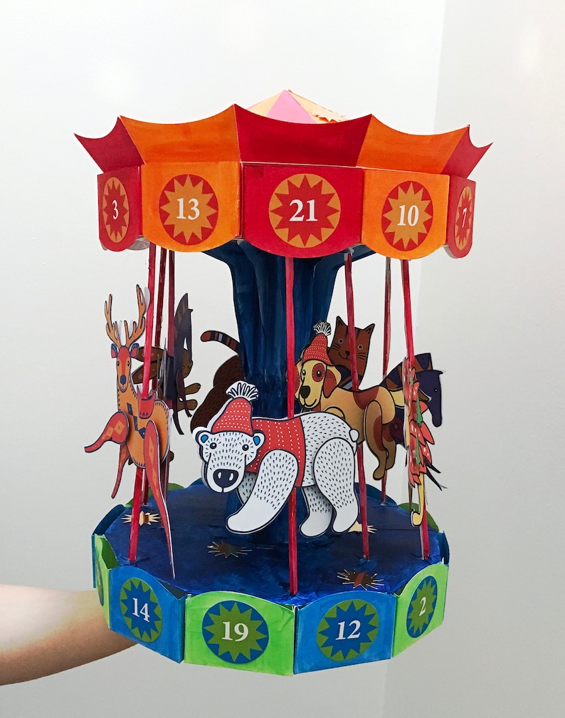 Carousel Advent Calendar Printable PDF DIY Papercraft Vector Digital