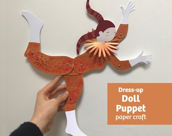 Puppet-Doll 01 (sideview) paper craft, art project for girls, PDF and SVG files