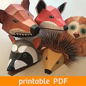 Fox, wolf, owl, raccoon, hedgehog puppets, printable PDF, DIY papercraft