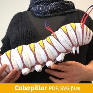 Créations en papier 3D Caterpillar, fichiers PDF, fichiers SVG pour Cricut, modèle vectoriel