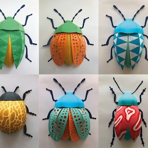 Paper bugs 01 PRE-CUT version, papercraft activity kit, 3D low poly, DIY walldecor