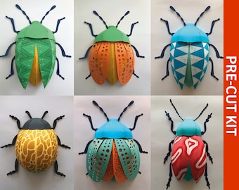 Paper bugs 01 PRE-CUT version, papercraft activity kit, 3D low poly, DIY walldecor