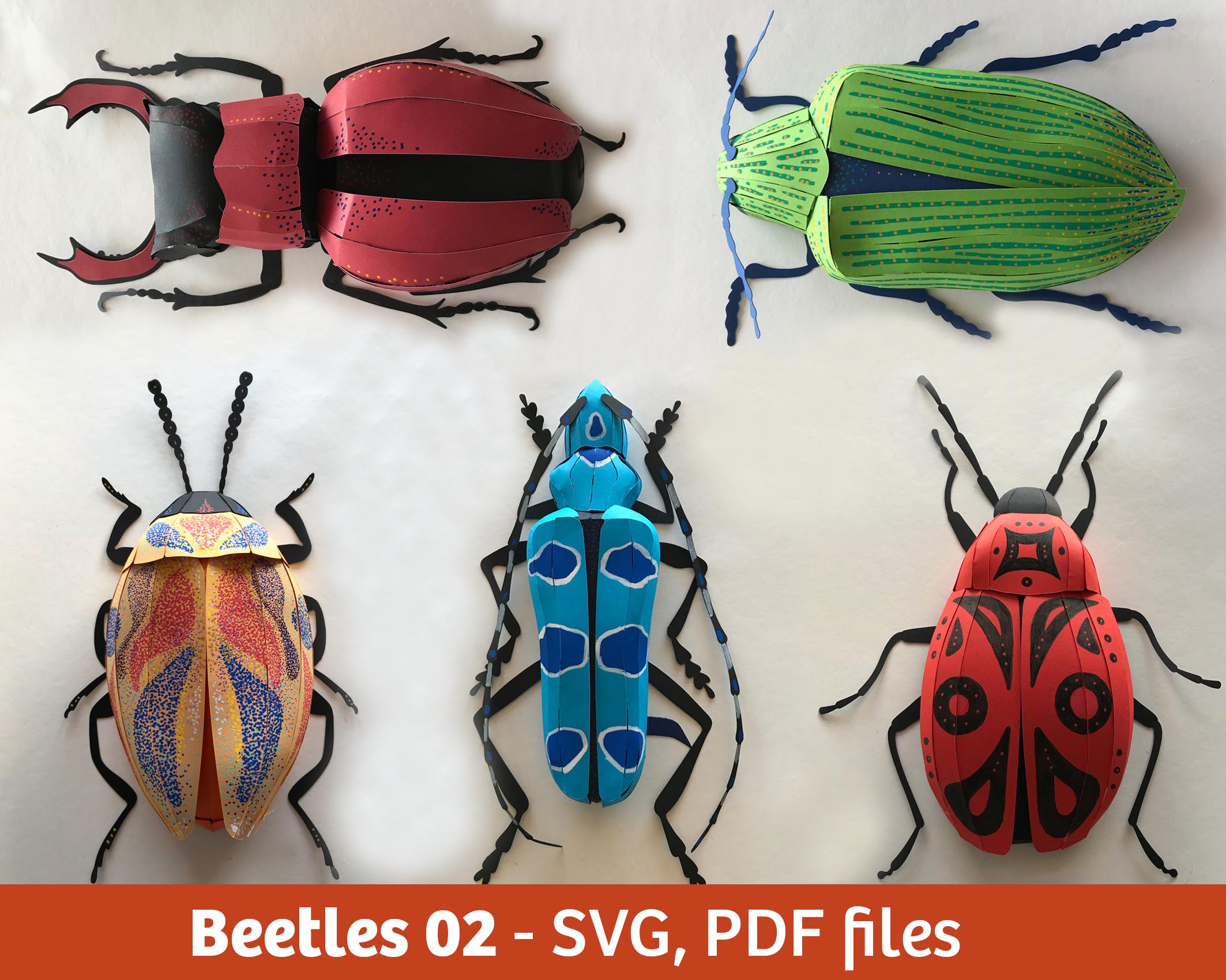 Paper Beetle Wall Decor 02, 3D Paper Craft, Low Poly (SVG, PDF
