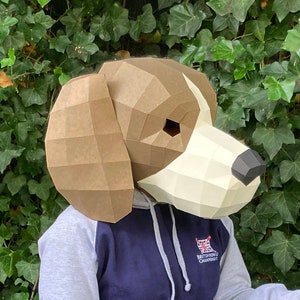 Dog 3D paper mask, beagle, SVG files for Cricut, PDF, digital templates, 3D low poly, DIY paper craft