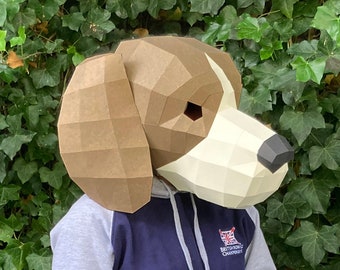 Dog 3D paper mask, beagle, SVG files for Cricut, PDF, digital templates, 3D low poly, DIY paper craft