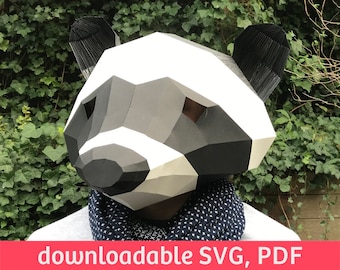 Raccoon 3D paper mask, SVG files for Cricut, PDF files,  DIY paper craft, 3D low poly, vector digital template