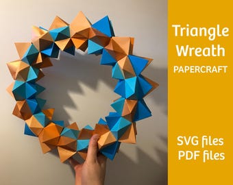 Geometric wreath, 3D paper craft object, SVG files for Cricut, print-at-hom PDF files