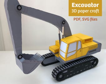 Excavator 3D Paper Craft Model (SVG files for Cricut, Printable PDF)