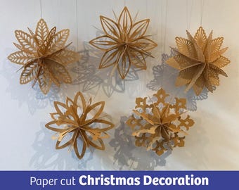 Paper cut Christmas decor, Star, Snowflake, SVG files for Cricut