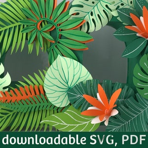 Decoración de corte en papel de la selva, archivos SVG para Cricut, archivos PDF, proyecto de artesanía en papel, decoración de pared