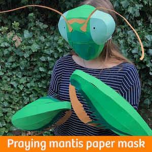 Papieren bidsprinkhaanmasker, vectorsjabloon, SVG-bestanden voor Cricut-gebruikers