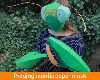 Praying mantis paper mask, vector template, SVG files for Cricut users