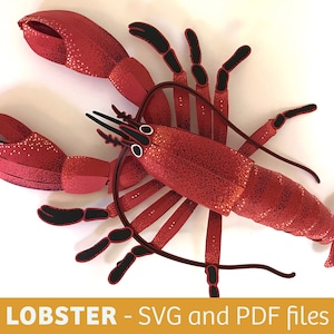 Langosta de papel, SVG para Cricut, archivos PDF, plantillas vectoriales, 3D low poly, manualidades de papel DIY