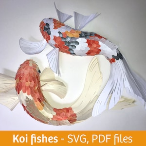 Projeto de artesanato em papel 3D Koi Fishes, arquivos SVG para Cricut, arquivos PDF, modelos vetoriais, decoração para casa