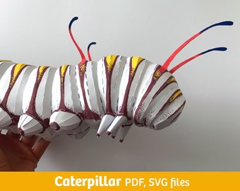 Caterpillar 3D mestiere di carta, file PDF, file SVG per Cricut, modello vettoriale