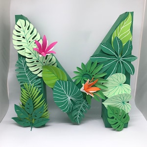 Lettres avec décoration de la jungle, alphabets 3D, SVG pour Cricut, fichiers pdr, créations manuelles, modèles vectoriels numériques image 3