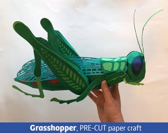 Grasshopper 3D paper craft kit, PRE-CUT version, art education, nature-themed school project