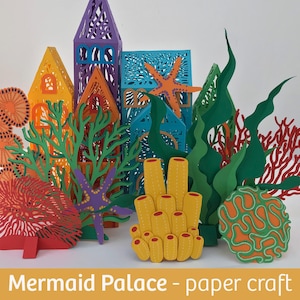 Mermaid palace, 3D paper cut objects, SVG files for Cricut, vector template, kids' room decor
