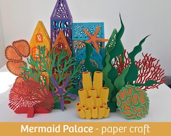 3D Mermaid Palace Papercraft: Kids Room Decor, SVG and PDF files (Digital Download)