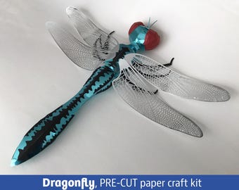 Dragonfly 3D paper craft, PRE-CUT version, insect-themed papercraft object
