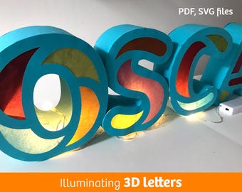 Illuminating 3D letter, paper craft, PDF and SVG files, DIY party decor, home decor