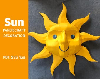 Sun 3D paper craft decoration, PDF and SVG files