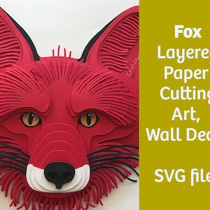 Fox layered paper cutting art, SVG files, Cricut, Design Space, vector template