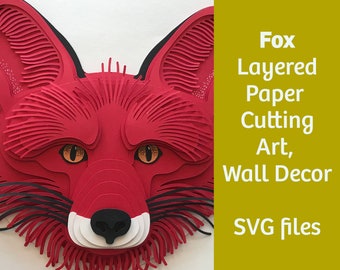 Fox layered paper cutting art, SVG files, Cricut, Design Space, vector template