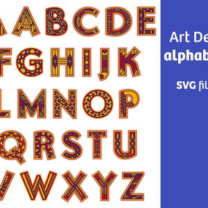 ALFABET, Art Deco, litery dekoracyjne, plik SVG dla Cricut, jpg, pdf, png