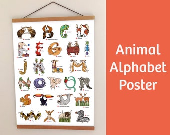 Animal Alphabets Poster, ABECE Print, ABC Nursery Decor, Kids Wall Art, A-Z Alphabets Classroom Decor A2