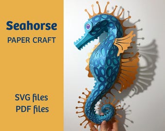 Seahorse 3D paper craft, SVG files for Cricut, vector templates