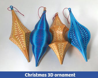 Christmas tree ornament, paper craft festive decor, PDF files, vector templates