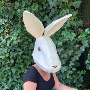 Masque en papier 3D de lapin, fichier SVG pour Cricut, PDF, modèles numériques vectoriels, 3D low poly, créations en papier DIY