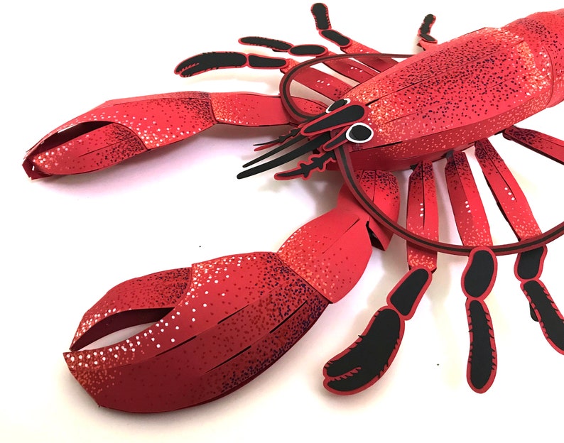 Peut inclure: Un homard en papier rouge avec des d&eacute;tails noirs. Le homard est fait de papier et a un effet 3D. Le homard est un projet d'artisanat populaire pour les enfants et les adultes.