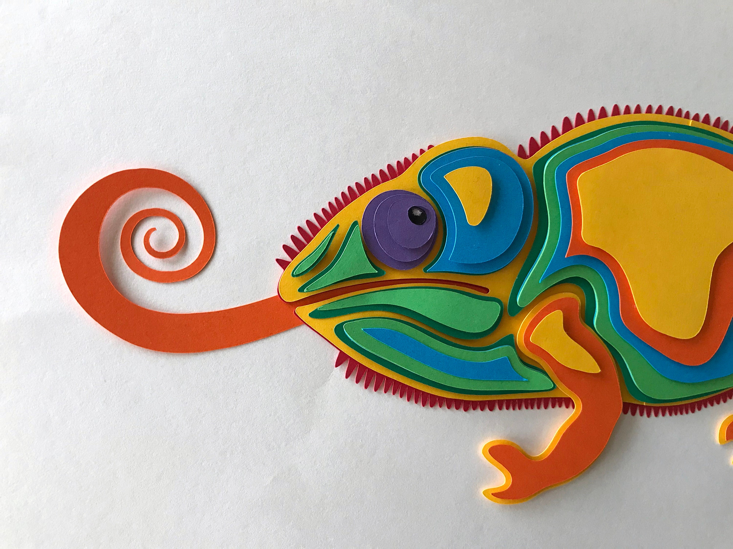 Quilling Paper Craft Template Chameleon, Paper 3D Pattern, сolourful  Chameleon Template, Png File,chameleon Paper Quilling Art, DIGITAL ONLY 