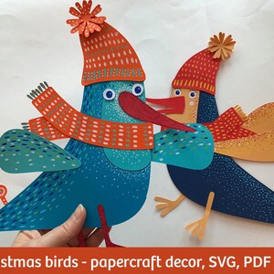 Christmas birds paper craft decor, SVG files for Cricut, PDF files, DIY Christmas decoration