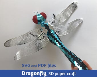 Dragonfly 3D paper craft, SVG files for Cricut users, PDF files, DIY wall decor