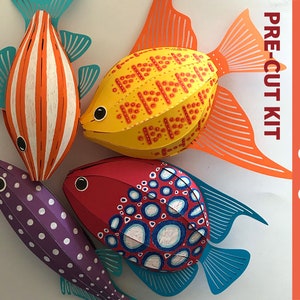 Pesci, coralli, decorazioni sospese con animali marini, kit di attività di carta, 3D low poly, carta fai da te