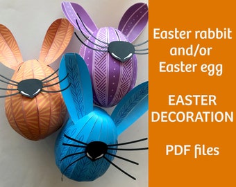 Easter rabbit egg papercraft project, printable PDF, DIY Easter decor, art project for kids