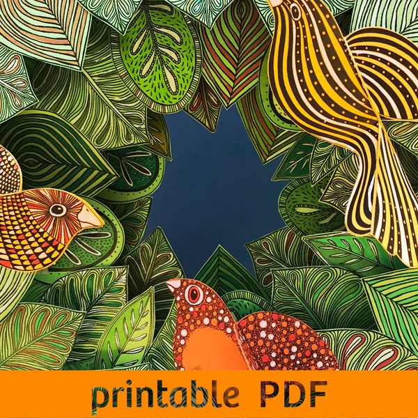 Circular Forest paper craft kit, printable PDF, DIY children's room decor