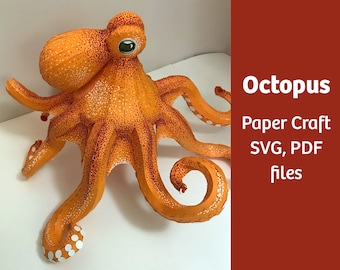 Octopus 3D paper craft, SVG file for Cricut, pdf files, vector templates, DIY craft project